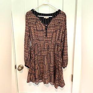 Skies Are Blue Dress Boho Pattern Long Sleeve A-line Dress SZ. Medium